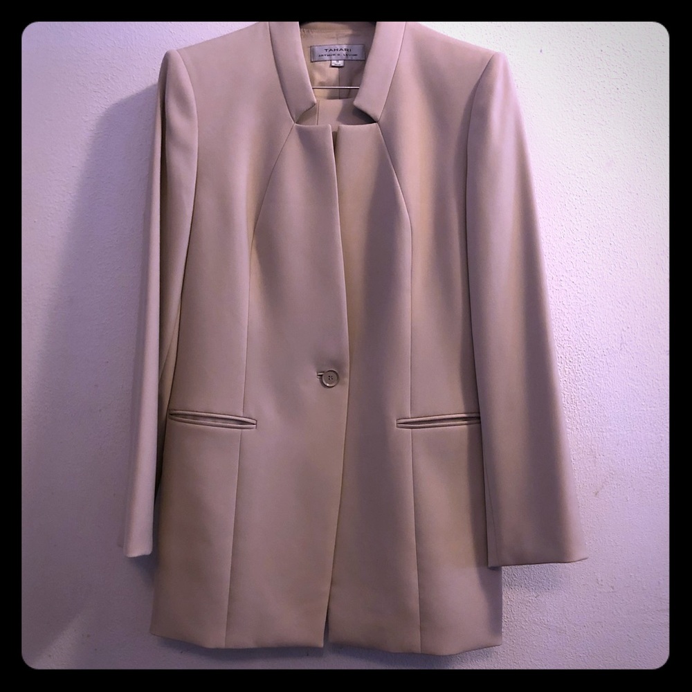 Tahari Tall 2pc Tan Professional Career Pant Suit.